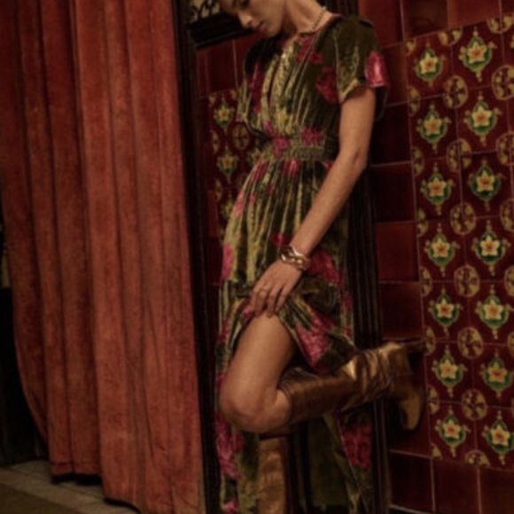 Anthropologie The Somerset Maxi Dress: Velvet Edition / GREEN MOTIF NWT - Picture 4 of 14